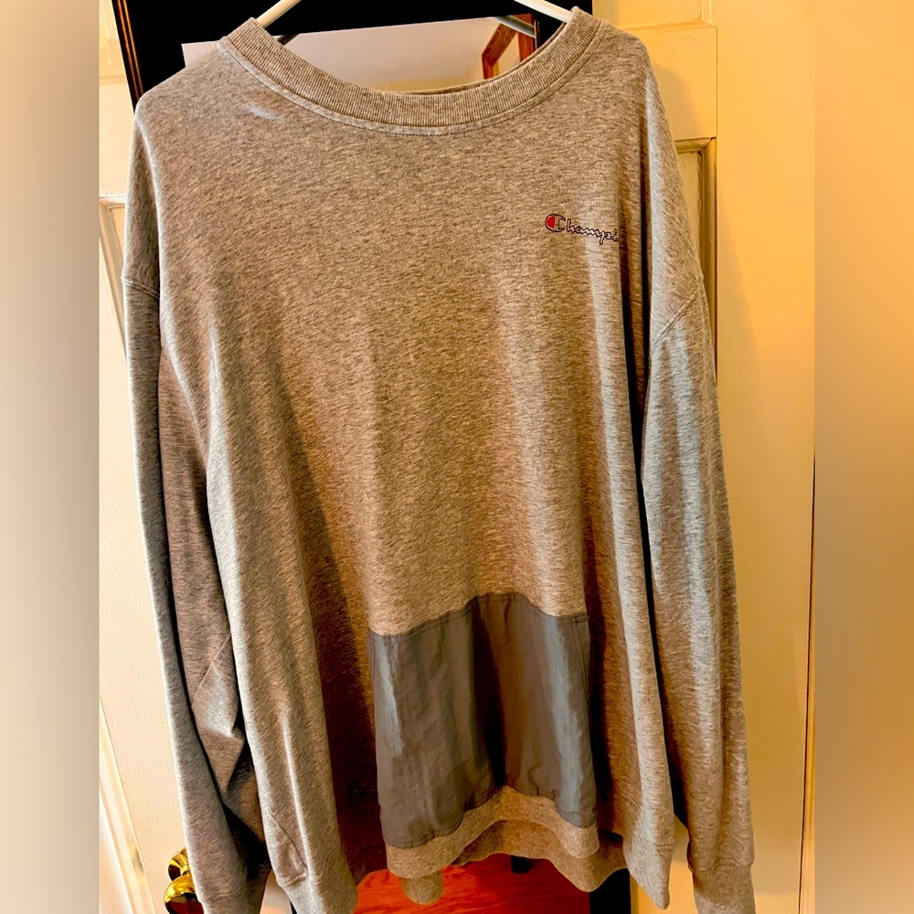 Champion pullover, grey with front pouch.  Size XXL.